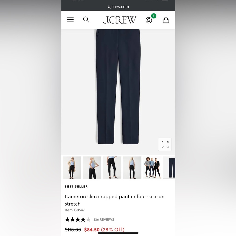 J Crew Cameron slim cropped pant in Navy - size 4
